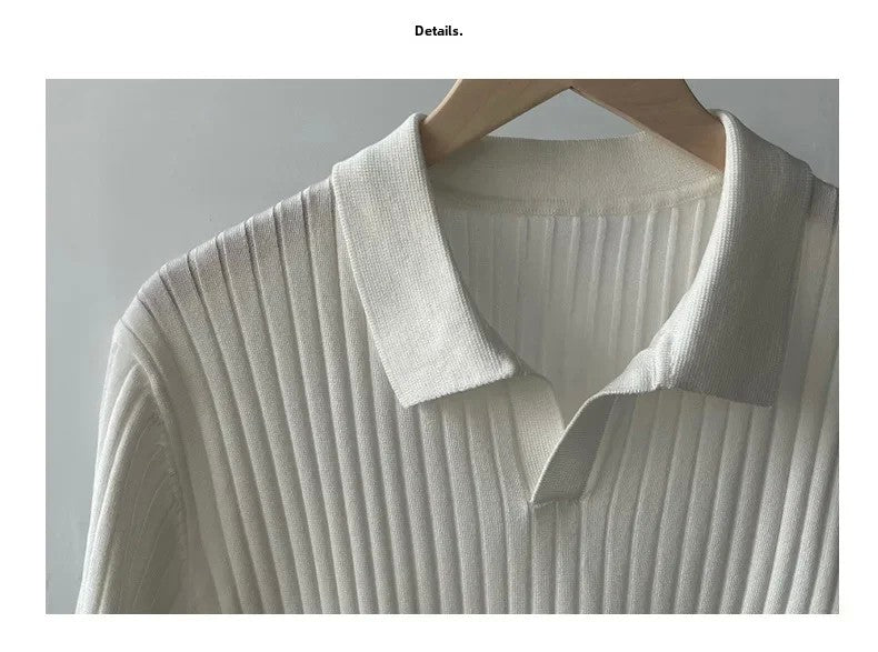 Trendy Polo Shirt For Men Summer Solid Color Top Versatile Knit Style Korean Short Sleeves Casual Fashion T-shirt