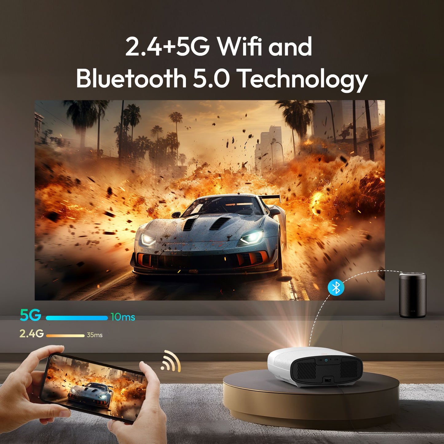 Projetor VEVSHAO A22 Full HD 1080P 4K 1000ANSI Android WiFi Foco Automático 10W*2 Projetor de Home Theater para Reuniões de Escritório e Vídeo