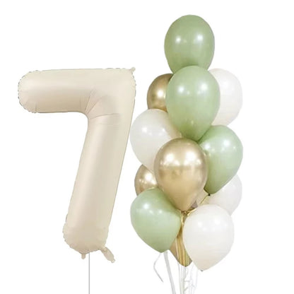 14pcs 32inch Cream Number Balloon 10inch Avocado Green Metallic Gold White Latex Balloons Baby Birthday Party Decorations