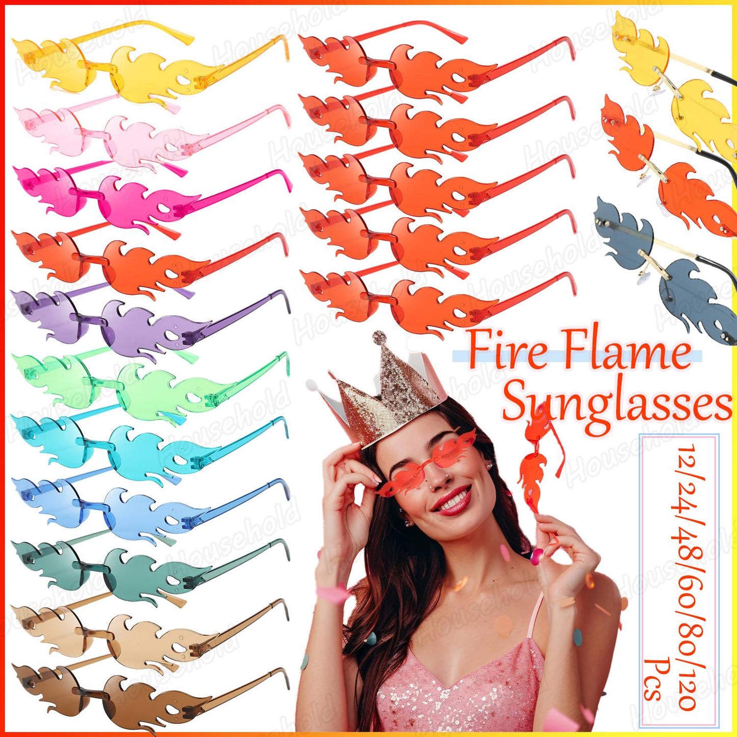 Fun Party Sunglasses Fire Flame Sunglasses Rimless Fire Sunglasses Halloween Candy Color Glasses for Christmas Favors