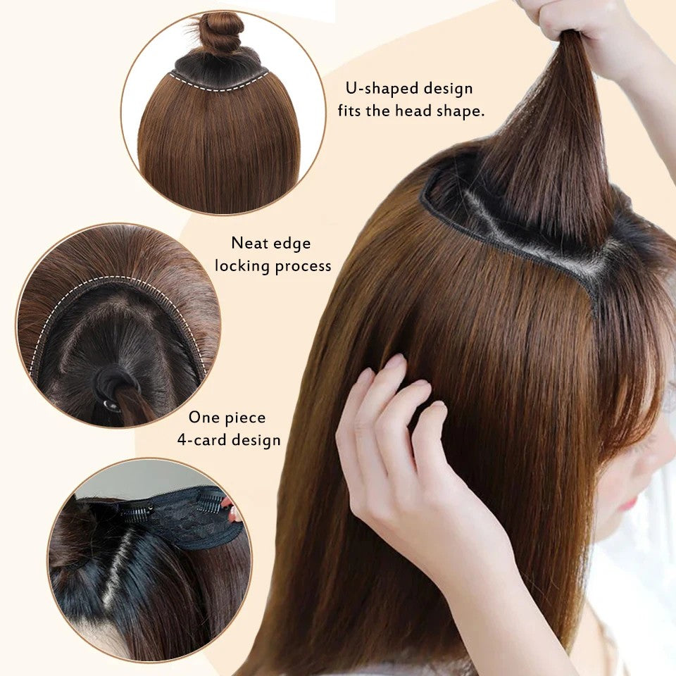 Peruca sintética longa lisa em U, para mulheres, com presilhas, peruca falsa natural para extensão de cabelo, perucas para o dia a dia