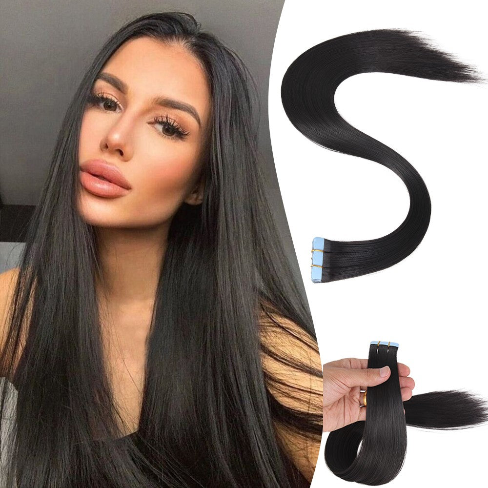 Fita de Cabelo Sintético para Mega Hair, 10 Peças, 50cm, Liso Longo, Trama Invisível, Alongamento Sem Emendas com Fita Invisível