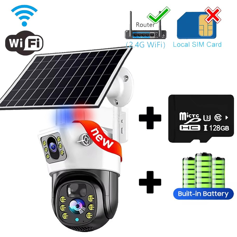 10X Zoom 4G SIM Solar Camera Dual Lens Outdoor Waterproof WiFi Solar IP Security Protect PIR Human Detection CCTV Cameras V380