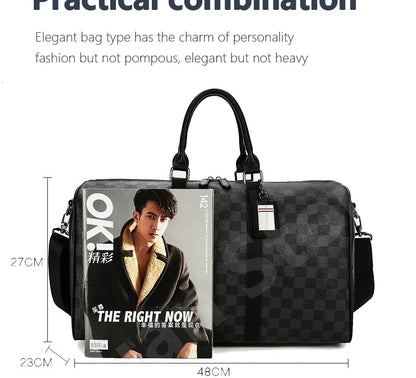Men's Fashion Plaid Multifunctional Wear Resistant Waterproof Large Capacity Travel Business Luggage Bag Handbag Shoulder Bag
