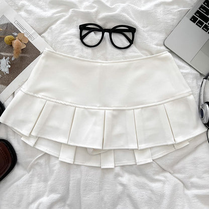 Low Waist Mini Skirt Y2K Black Low Rise Pleated Skort with Bulit-in Shorts Micro Miniskirt Women Teenage Girls Sweet Outfit