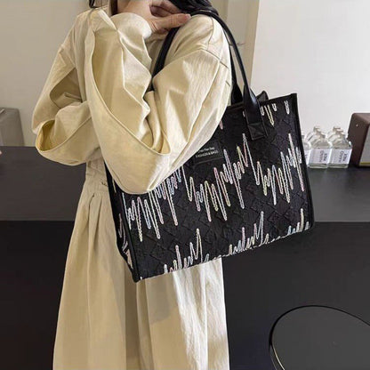 Large Capacity Canvas Bag Versatile Bag Women's Fashion Portable Shoulder Commuter Tote Bag Ethnic Style
