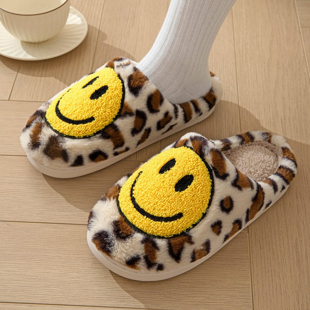 Leopard Fluffy Slippers for Home Smile Designer Platform Shoes Women 2025 Indoor Plush Sliders Warm Flats Chic Winter Footwear