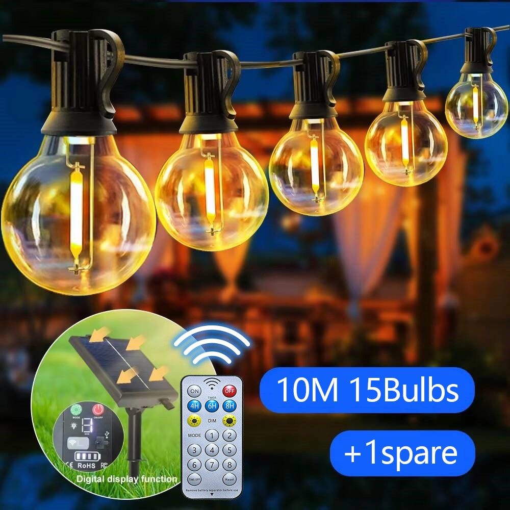 Solar String Lights Outdoor with Remote LED Shatterproof Bulbs Dimmable G40 Solar String Lights for Outside Backyard Party Decor