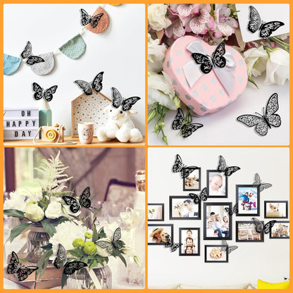 48 Pcs Silver Butterfly Decorations Butterfly Wall Decor 3D Butterfly Party Decorations Butterflies for Bouquet Cake Decorating