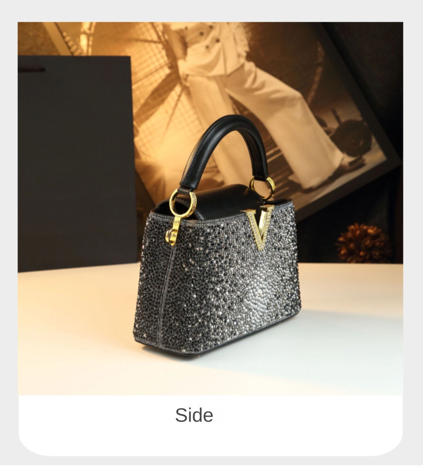 Luxury Fashion Diamonds Women's Handbags 2025 New V Letter Small Shoulder Crossbody Bag Genuine Leather Messenger Shell Bags