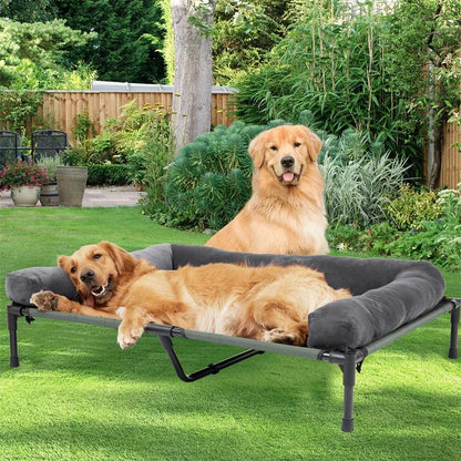 BINGOPAW Cama Elevada para Cães ao Ar Livre, Cama Reclinável Refrescante para Animais de Estimação com Estrutura Elevada e Tecido de Malha, Cama para Dormir em Acampamento com Almofada Removível