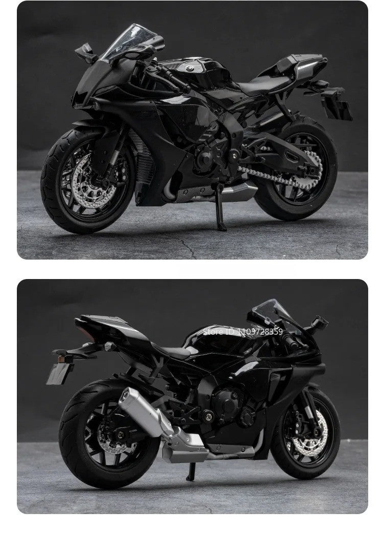 1:12 R1M R1 Modelo de Moto Brinquedos Liga Fundida Motocicletas em Miniatura Som Luz Amortecimento Simulação Motocicletas Presentes