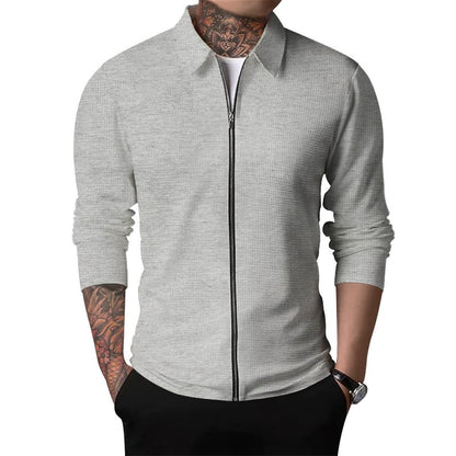 2024Summer Popular Waffle Outdoor Polo Collar Jacket Men's Coat Nick Garment Casual Sports Zipper Cardigan Long Sleeve Coat
