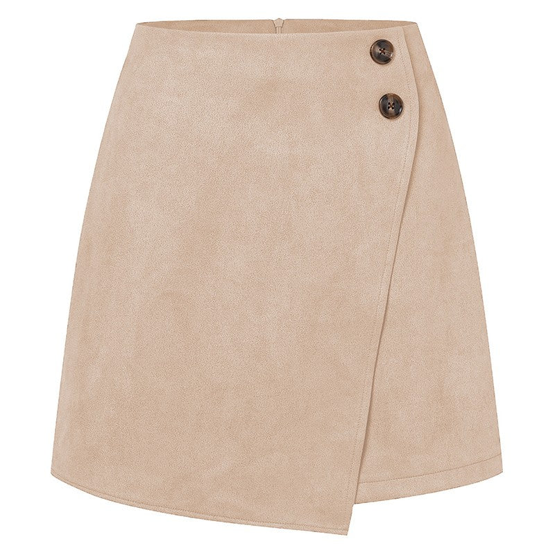 Chic Faux Suede Mini Skirts Women Design Irregular Button Skirts Woman Spring Autumn High Waist Zipper Up A-Line Skirt Ladies