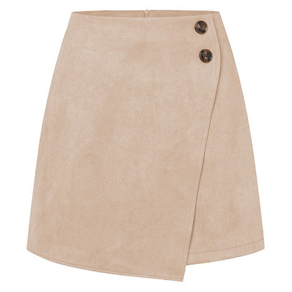 Chic Faux Suede Mini Skirts Women Design Irregular Button Skirts Woman Spring Autumn High Waist Zipper Up A-Line Skirt Ladies