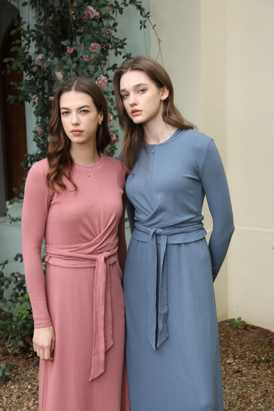 AS 2025 summer ribbing closed-fit wrap tops + Aline dress high Stretch matching