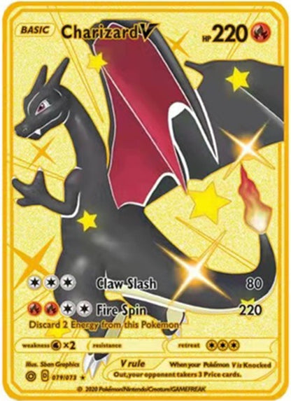 Pokemon English Metal Card Anime Pikachu Charizard Mewtwo Blastoise  Vmax Shiny Letters Game Collection Card Kids Toy Gifts