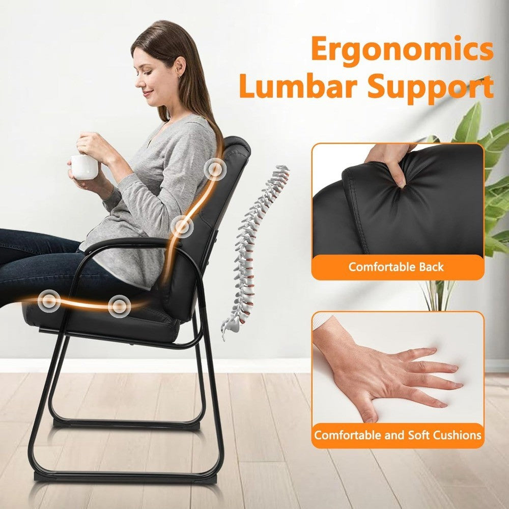 Leather Guest Chair with Padded Arm Rest for Reception Meeting Conference and Waiting Room Side Office Home