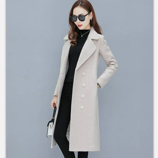 Medium-Length Women's Woolen Jacket Spring Autumn Winter Warm Simple Long Sleeve Overcoat Long Style For All Seasons