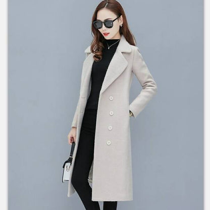 Medium-Length Women's Woolen Jacket Spring Autumn Winter Warm Simple Long Sleeve Overcoat Long Style For All Seasons
