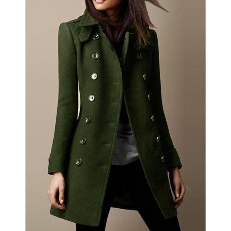 Fashion Elegance Women Jacket Mid-length Coat 2025 Solid color Belt Single-breasted Turn-down Collar for Ladies Office Outfit
