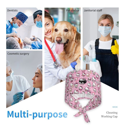 Custom Hello Kitty Medical Staff Scrubs Hat Women Men Cartoon Chara For Chef Hat Scrub Caps