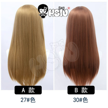 ?HSIU Brand?26 Colors 60cm Long Straight Hair Pink Gray  White purple Black pink Fiber synthetic wig + Free brand wig net