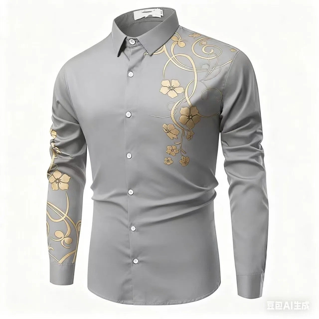 2025 Luxury Gold Flower European and American Popular Printed Long Sleeve Shirt for Luxury Parties Wearing Button Up Top