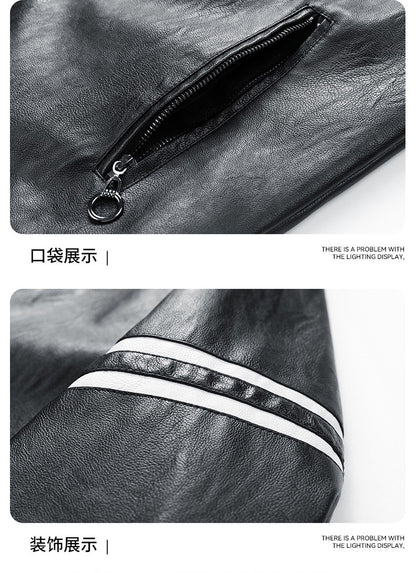 Men's Season Pu Motorcycle Leather Jacket Solid Color Lapels Jacket Coats Fashion Men's Top