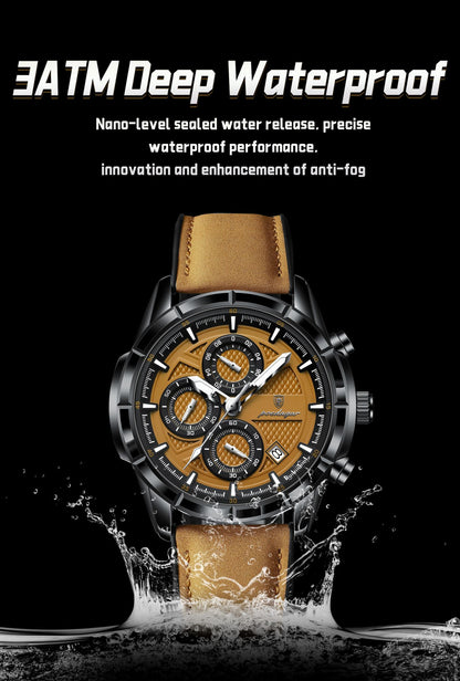 POEDAGAR Luxury Top Men Wristwatch Quartz Original Leather Men's Watches Date Chronograph Waterproof Luminous Man Watch Male+Box