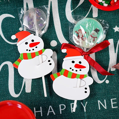 Christmas Lollipop Paper Cards Cartoon Santa Claus Penguin Snowman Kids Candy Gifts Package Wrapping New Year Party Decoration