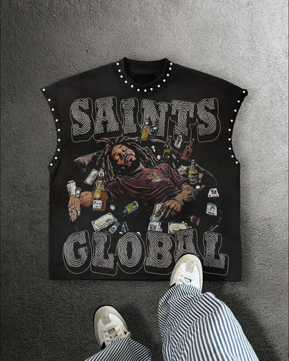 Streetwear Y2K Fashion Fashion Retro Sleeveless Oversized T Shirt Gothic Classic Top Hip Hop Print Extra Large Round Neck Vest