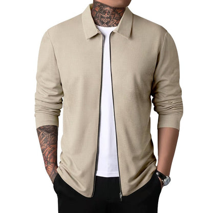 2024Summer Popular Waffle Outdoor Polo Collar Jacket Men's Coat Nick Garment Casual Sports Zipper Cardigan Long Sleeve Coat