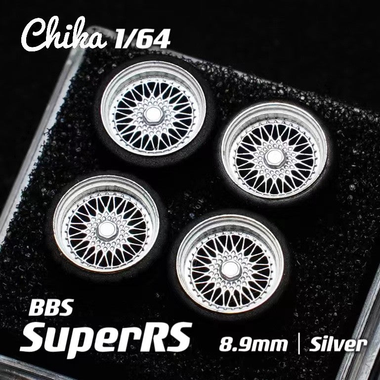 1/64 Chika  Wheels with Rubber Tires Model Car Modified Parts BBS RS  JDM VIP For Hotwheels Tomica MiniGT ?Supplied with axle?