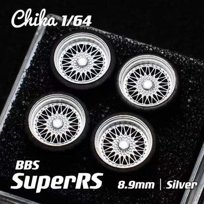 1/64 Chika  Wheels with Rubber Tires Model Car Modified Parts BBS RS  JDM VIP For Hotwheels Tomica MiniGT ?Supplied with axle?