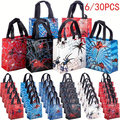 6/30pcs Spider Print Gift Bags Non Woven Tote Bags Halloween Party Favor Bags for Candy Gifts and Shopping