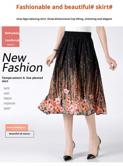 Women's Plus Size Half Skirt 2024 Summer New Bohemian Style Printed Pleated Skirt Fashionable Spring Women's Clothing
