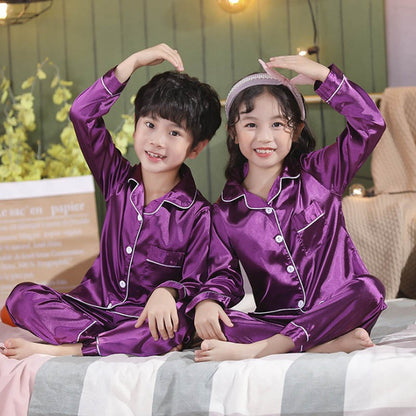 Girls Christmas Pajamas Children's Satin Silk Pajama Sets Girl Pink Satin Homewear Nightwear Loungewear Kids Clothes For 3-14Yrs