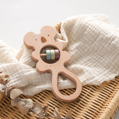 Baby Wooden Koala Hand Rattles Teether Toys Wooden Ring Montessori Toys Owl Shape Musical Rattle  for Baby Gifts Teething Toys