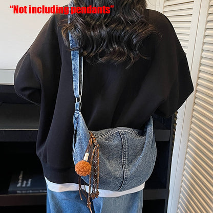 Autumn and Winter Trendy and Cool Fashion Denim Dumpling Bag New Zipper Versatile Single Shoulder Crossbody Bag