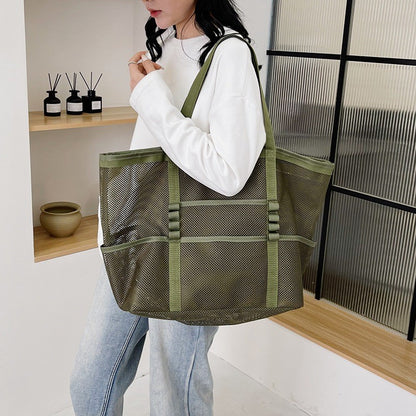 Foldable Lightweight Beach Bags Large Capacity Grocery Produce Tote Bag Beach Shoulder Bag Women's Casual Shopping Bags