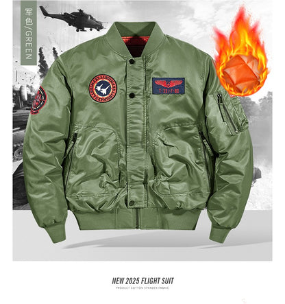 Unisex Winter Thicken Warm Bomber Jacket Air Force Style Flight Parkas Coat with Cotton Embroidery Casual Outwear for Men