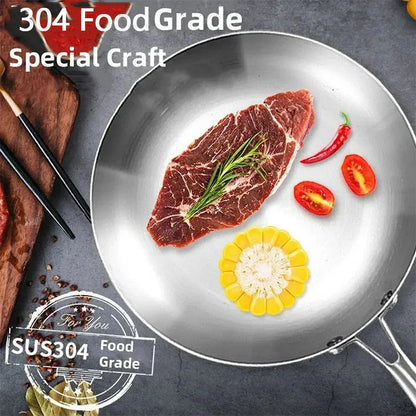 Panela de Fritura de Aço Inoxidável 304 Antiaderente Panela de Bife Frito Panela de Cozinha Sem Revestimento para Fogão a Gás e Fogão de Indução