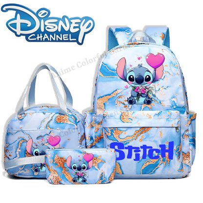 3pcs Disney Stitch Backpack Lunch Bag Pencil Case Set Anime Cartoon Fashion Schoolbag Suit Students New Semester School Supplies
