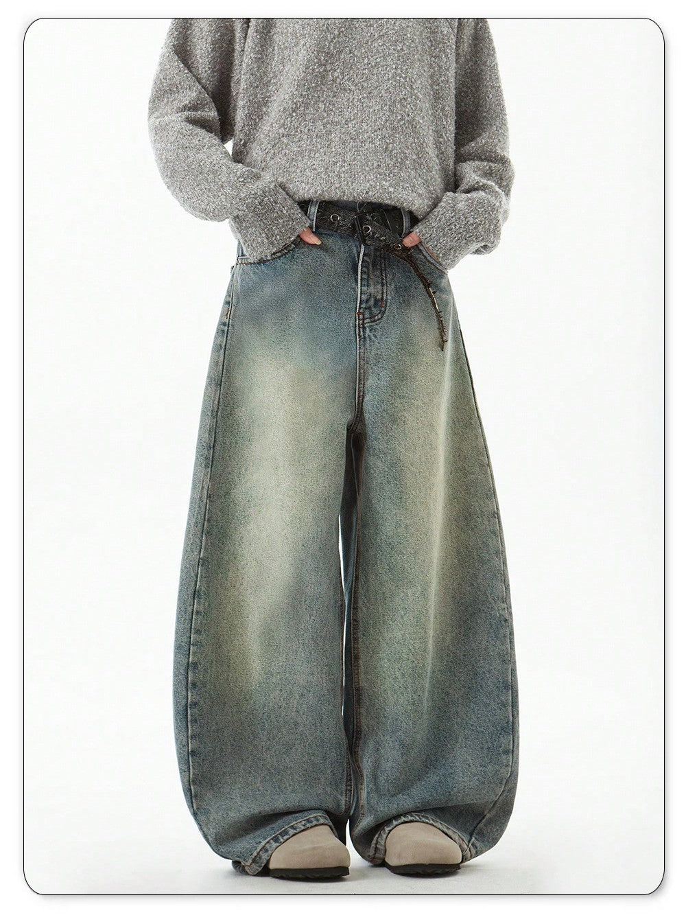 Men's Wear Blue Wide-Leg Denim Pants Baggy Jeans Vintage Three-Dimensional Cut Curved Knife Jeans Loose Fit Summer New Trend