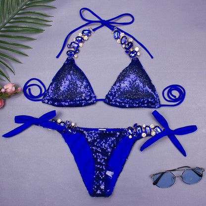 Sequins Sexy Bikinis Swimsuit With Rhinestones Women Swimwear Female Push Up Bikini Beach Swim Wear Bathing Suits Pool Bather