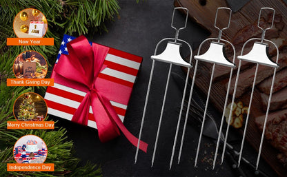 3Pcs Skewer Sticks Kabob Sticks for Grilling 14'' 3 Way Grill Skewers Metal Barbecue Skewers with Push Rod Sliders BBQ Accessory