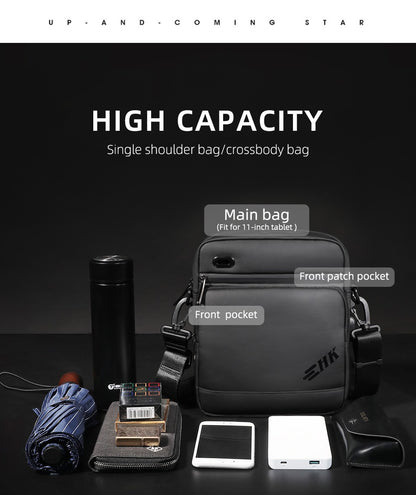 HK Casual Men's Shoulder Bag Large Crossbody Bag USB Charging Travel Sports Chest Bags Waterproof Sling Pack With Headphone Jack