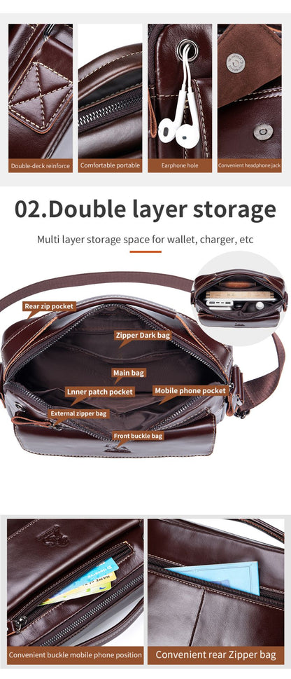 STEEL LION top layer cowhide men's single shoulder diagonal cross bag casual sports horizontal mobile phone bag genuine leather