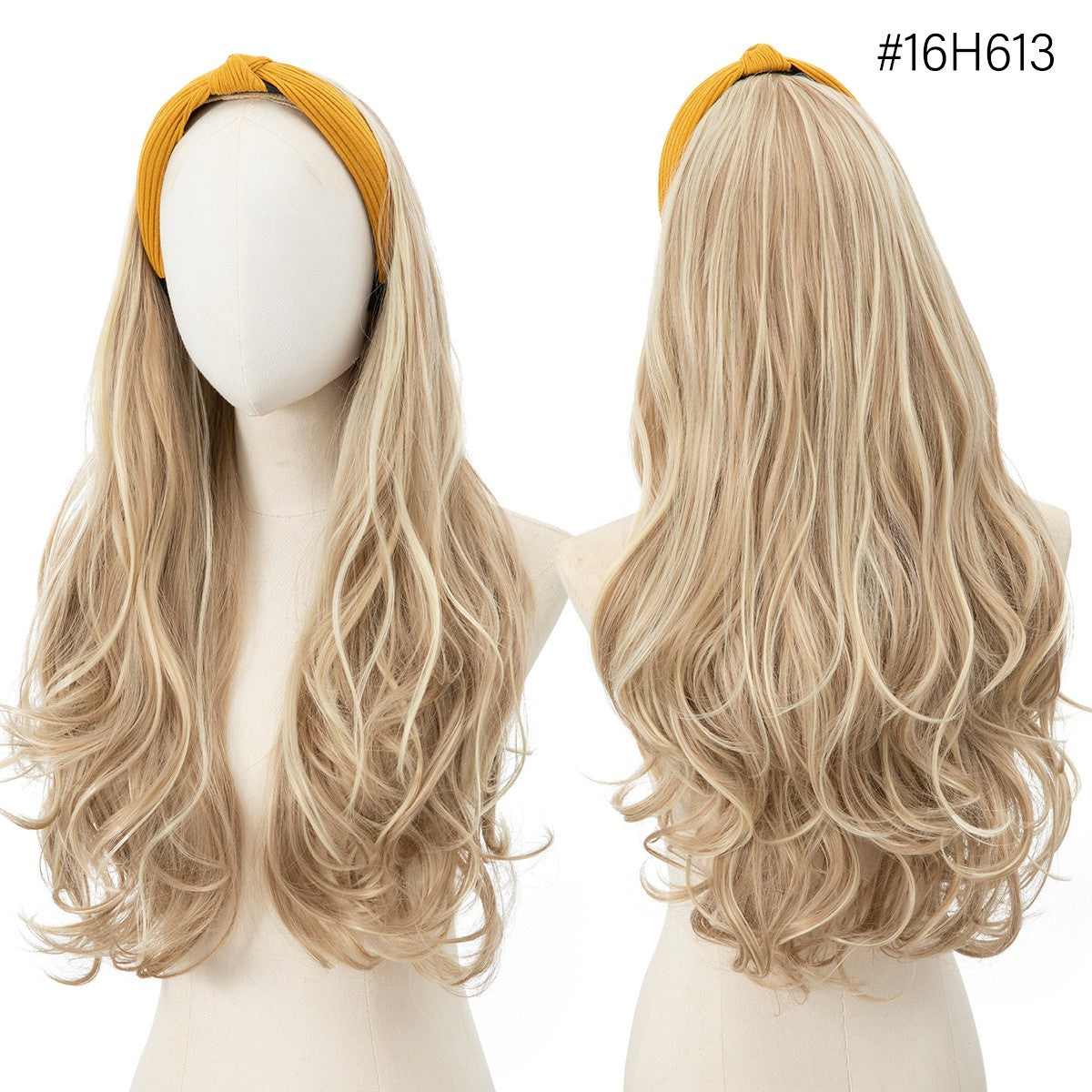 Peruca de Cabelo Sintético Longo Ondulado com Faixa Feminina Ombré Castanho Preto Loiro Cosplay Natural Resistente ao Calor Meia Peruca para Mulheres
